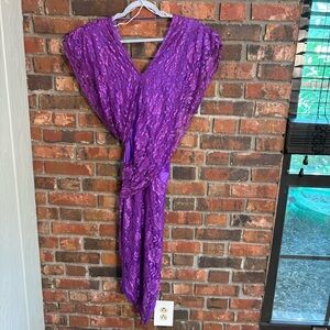 Seneca womens vintage lace lined formal cocktail handkerchief hem midi dress